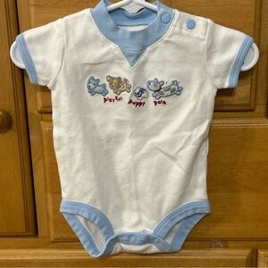 Child Of Mine Boy’s Blue & White Bodysuit w/Embroidered Puppies Size Newborn